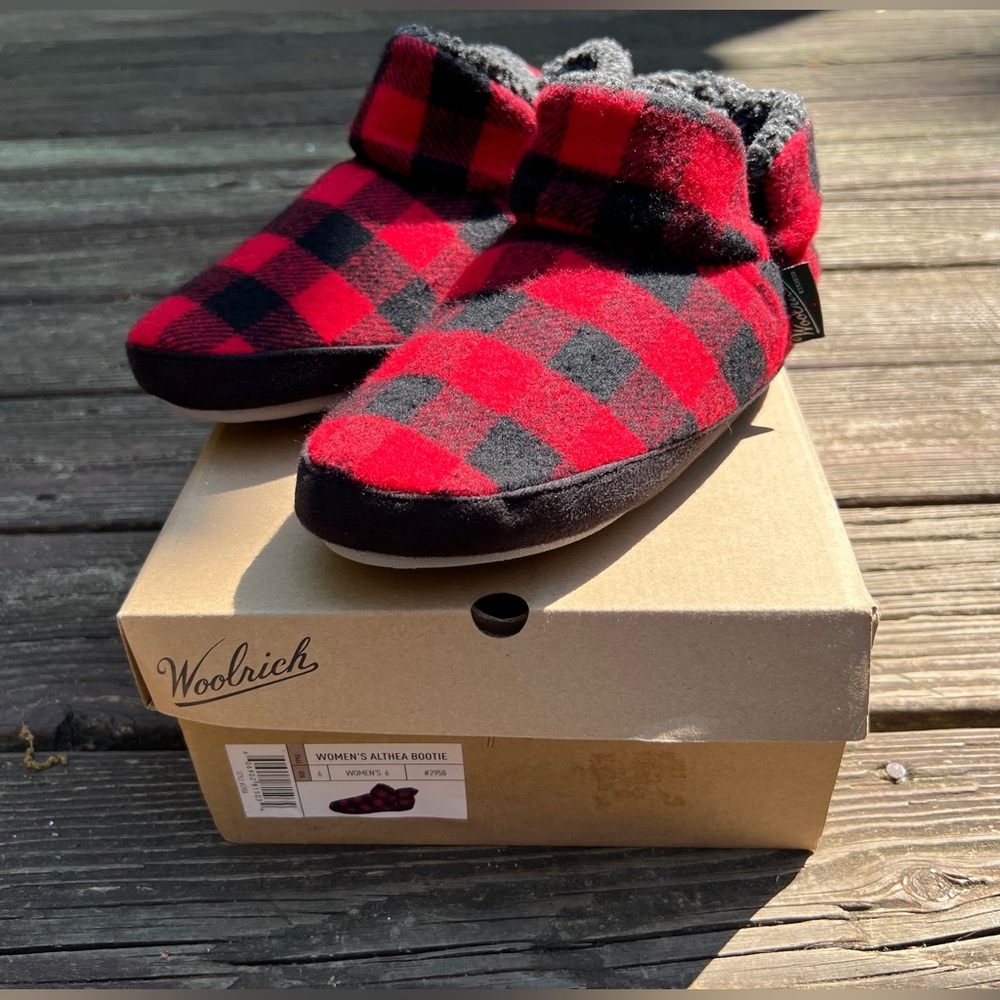 WOOLRICH Women’s Checkered Red Buffalo Plaid Althea Bootie|Size-US:6 EUR:36-37